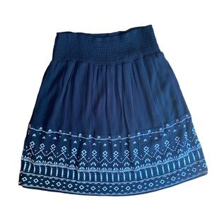 Knox Rose Ebony Embroidered Elastic Waist Boho Summer Skirt